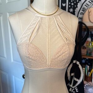 Victoria’s Secret bralette lace cream colored high neck with peekaboo cutouts